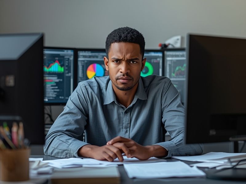 Marketing professional reviewing website analytics data as part of a digital business strategy