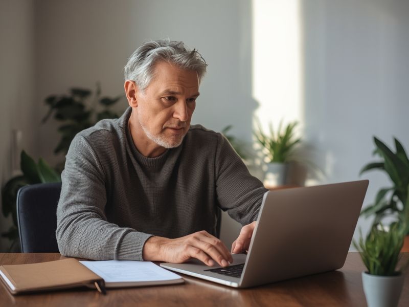 Business owner reviewing performance metrics and KPIs to measure business strategy success