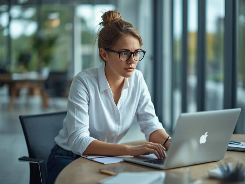 Business owner beginning the Google Ads set up process on a laptop in a modern office