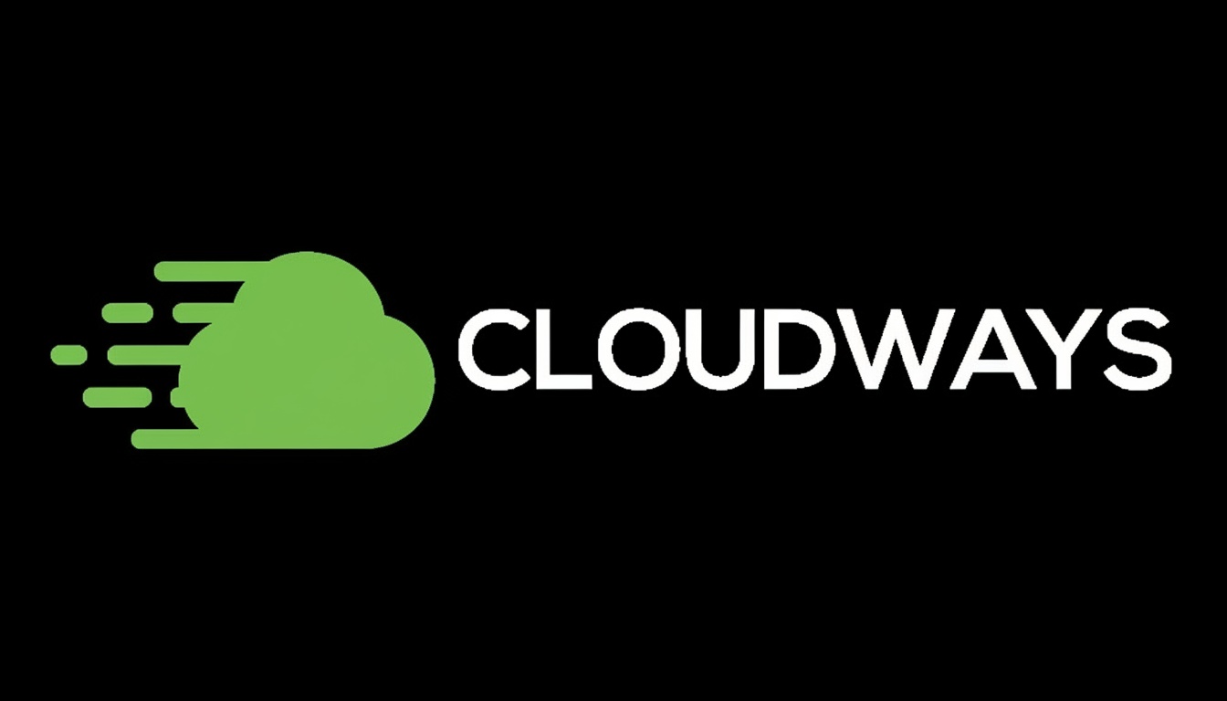 Cloudways logo featuring a green cloud with speed lines, symbolising the positives of Cloudways, and the word CLOUDWAYS in bold white capital letters on a black background.