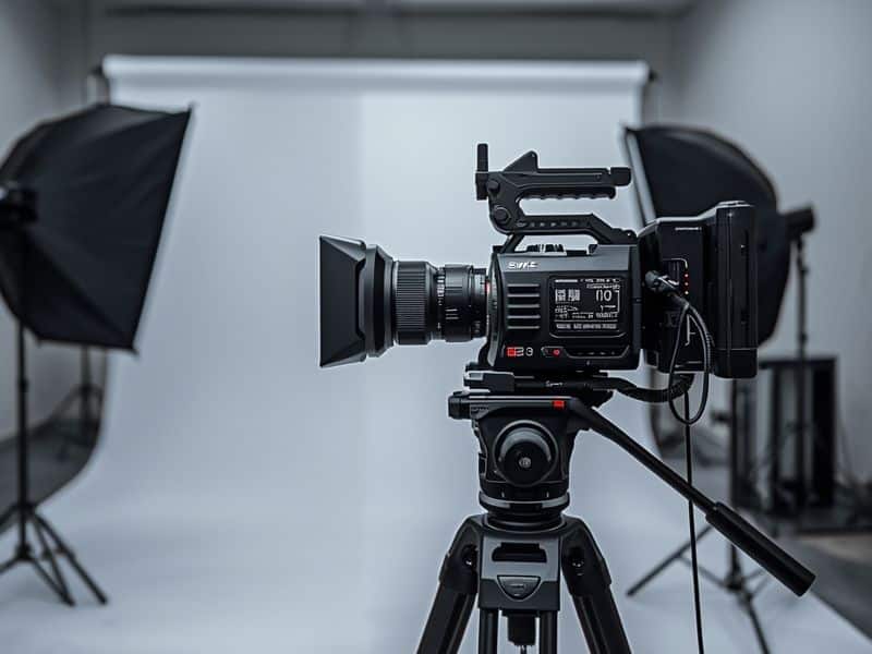 Professional video camera in a studio setup reflecting video production lessons from the Barbie movie