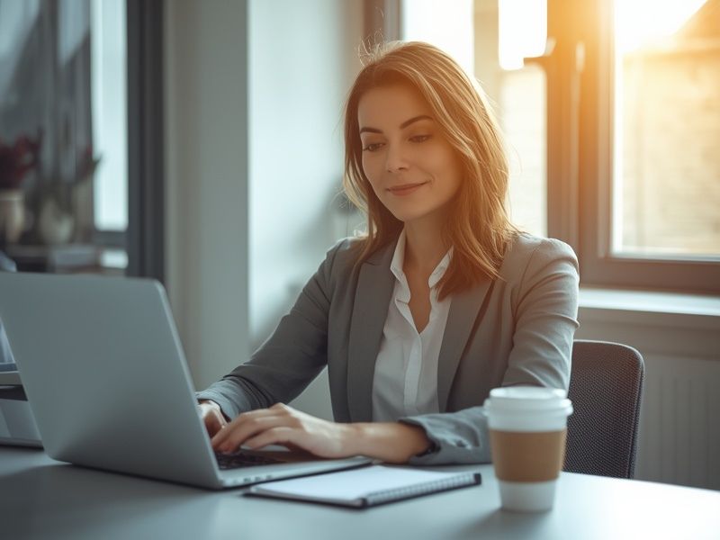 A professional using a laptop to learn how to use ChatGPT in a modern UK office workspace