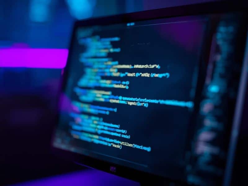 Digital screen showing code representing AI threats highlighted in social media bullying statistics