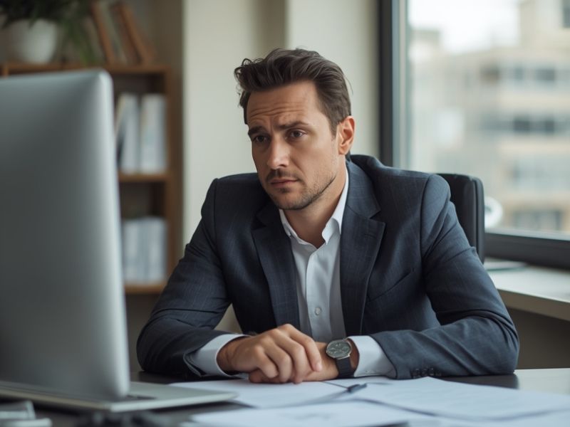 Business owner reflecting on performance metrics alongside business success statistics to assess company growth