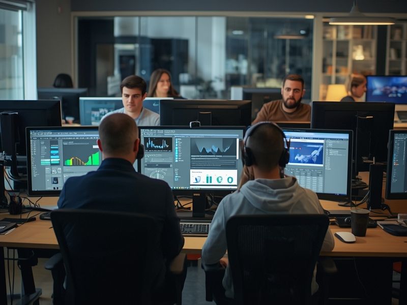 Digital marketing team working on SEO and web design strategy supported by business success statistics for UK SMEs