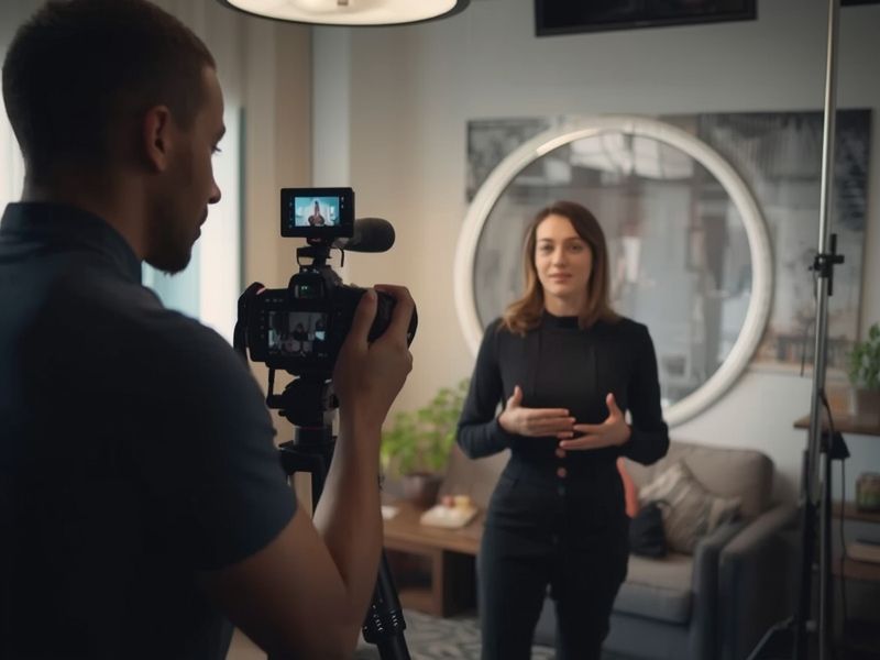 Small business owner recording video content as part of a digital strategy informed by business success statistics