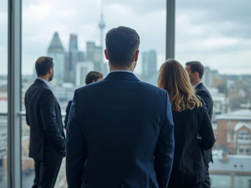 Business team looking toward city skyline representing growth ambitions built on understanding business success statistics