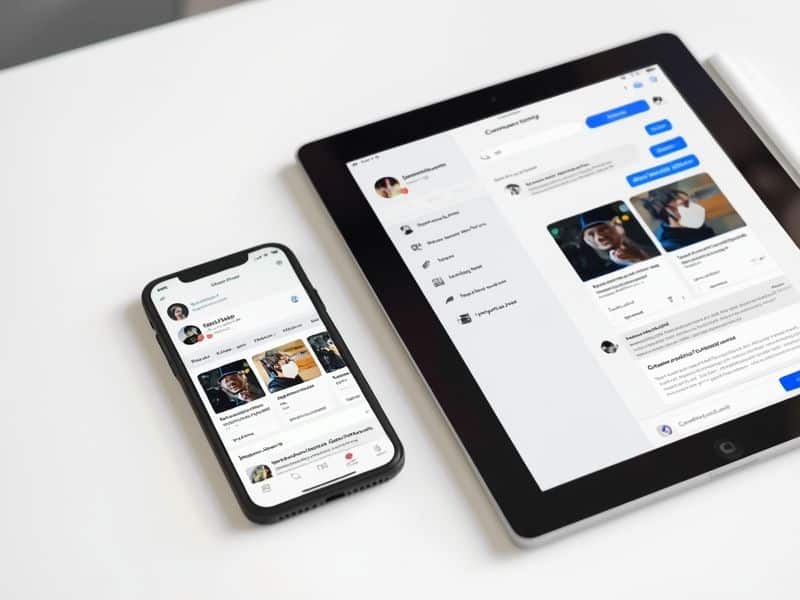 Mobile and tablet devices showing customer experience platforms as part of digital transformation