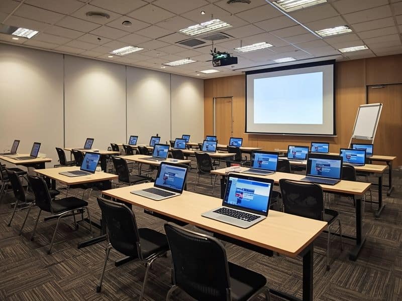 Digital training room set up to support staff development during a digital transformation programme