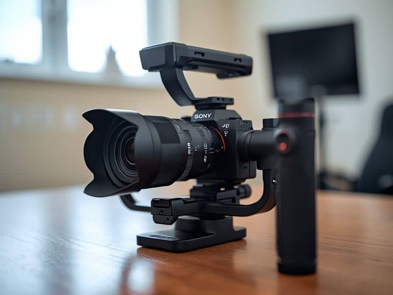 DJI Ronin S gimbal with Sony mirrorless camera mounted on a studio surface