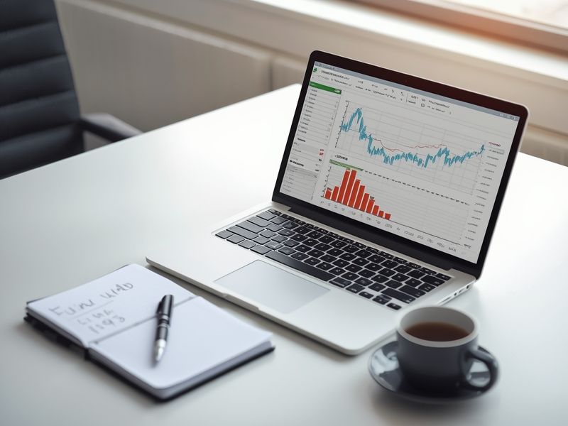 A desk with economic data on a laptop screen representing Business Dynamics Statistics research and analysis