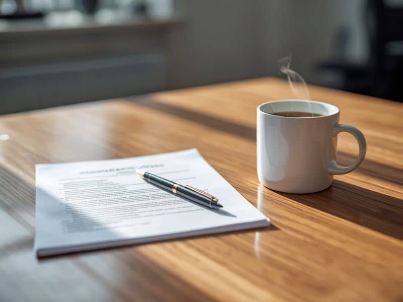 Company insurance policy document on an office desk