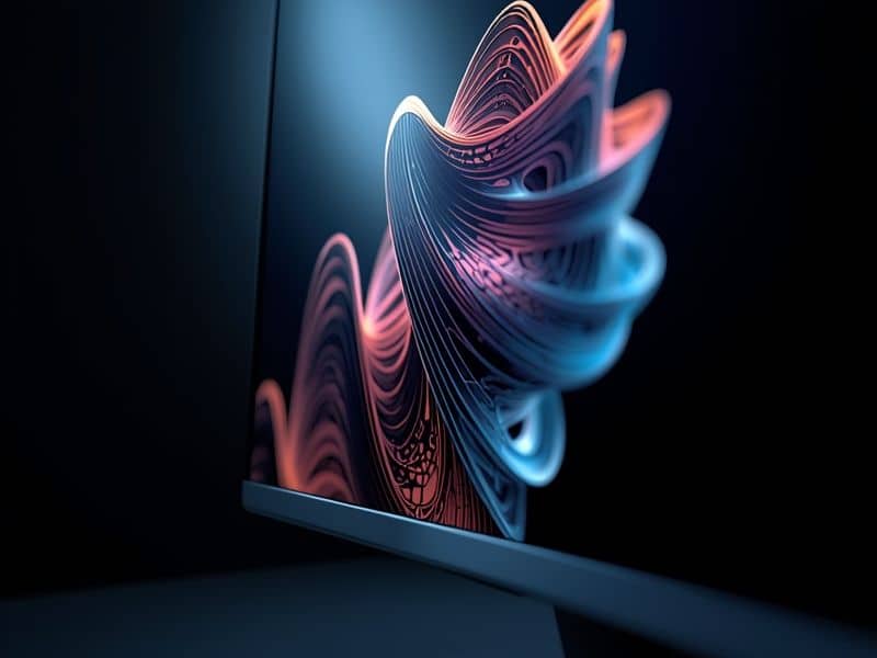 A screen displaying AI-generated generative design geometry, representing the future advantages of CAD through intelligent automation