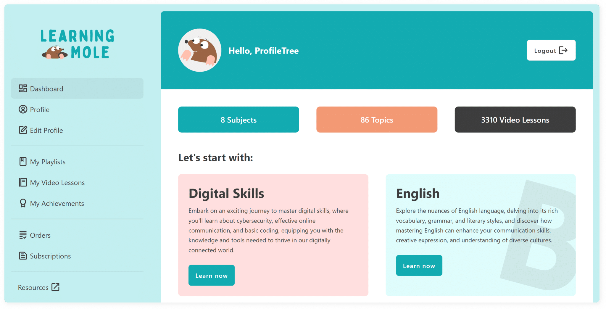 Learningmole Dashboard