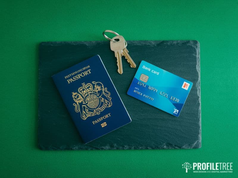 UK identity documents laid out representing the real-world consequences of social media identity theft