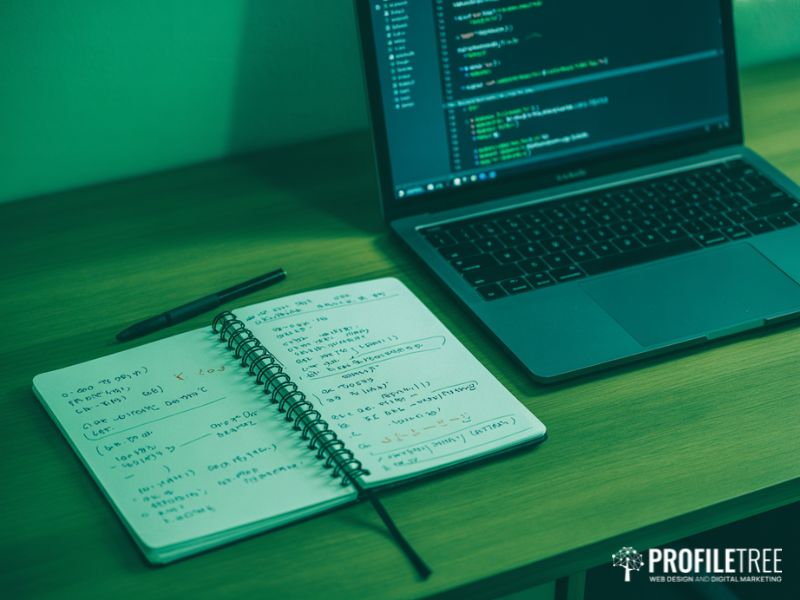 Handwritten notes and a laptop showing the foundations of Java programming