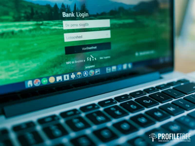 Laptop showing a bank login page illustrating how social media identity data enables financial fraud