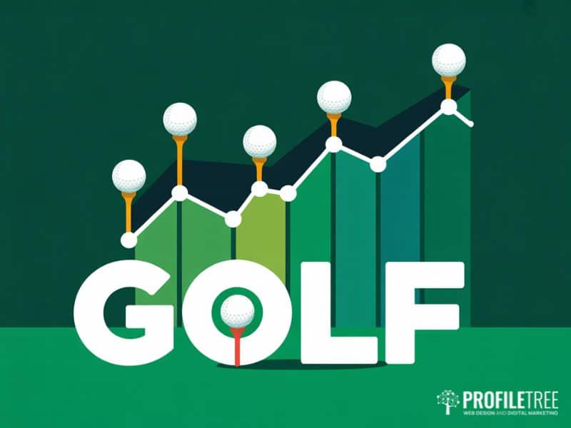 Golf business participation growth trend shown as a rising line graph with golf ball data points