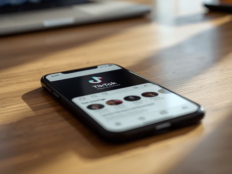 What is TikTok shown on a smartphone screen displaying the For You Page feed on a wooden desk