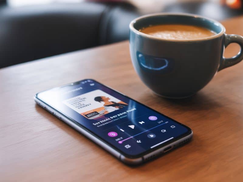 A smartphone showing a podcast app, illustrating why businesses start a podcast to reach mobile audiences