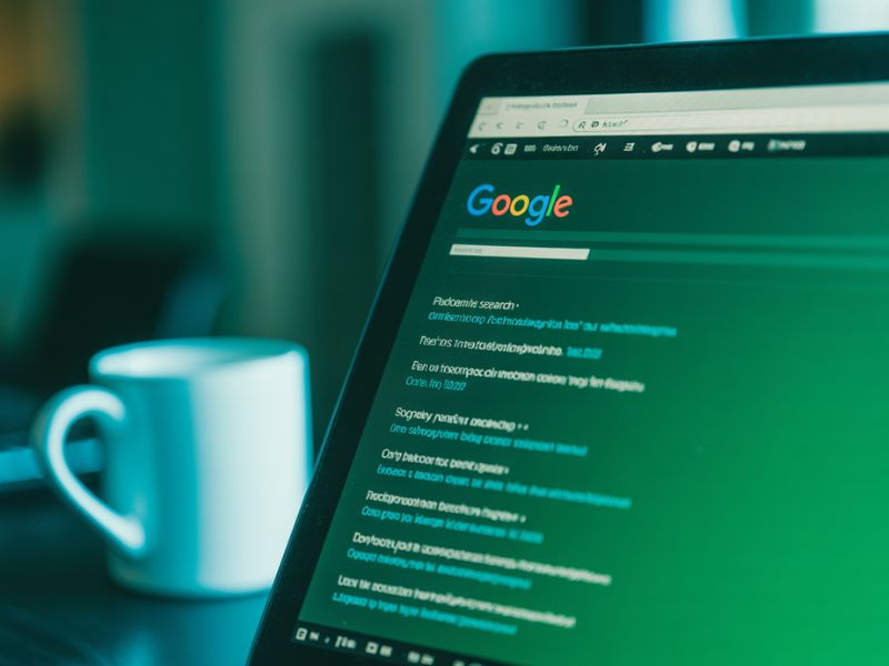 A laptop screen displaying Google search results, illustrating how a blog for your business can improve organic search rankings