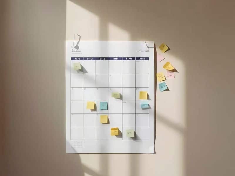Office calendar with milestones marked to track Content Marketing ROI Statistics over a 36-month programme