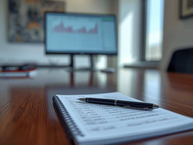 Spreadsheet and handwritten calculations on a desk used to measure Content Marketing ROI Statistics for a business
