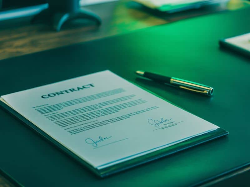 Contract document on desk representing the due diligence required before hiring an online marketing agency