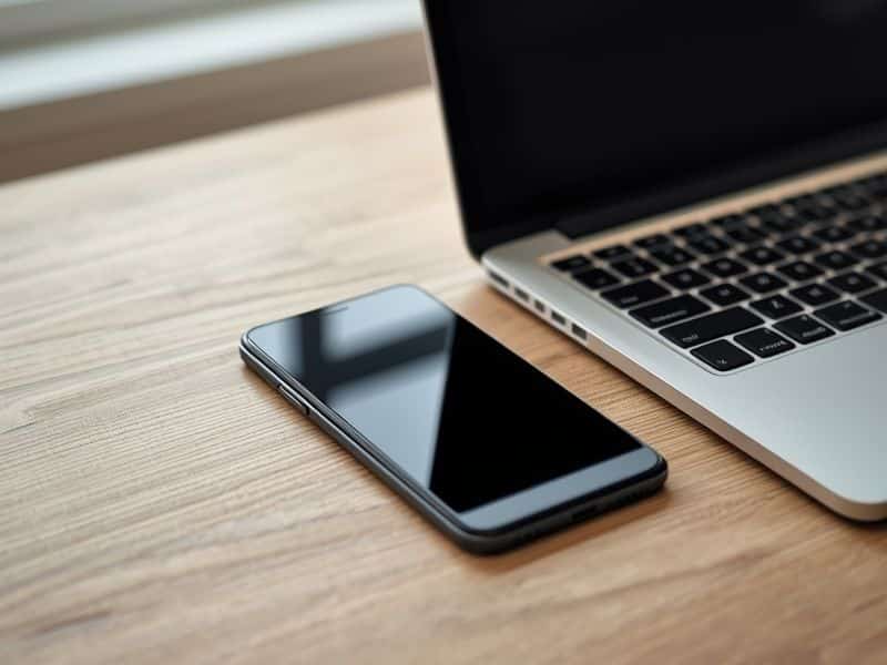 A smartphone and laptop on a desk illustrating the device split that drove the Google Mobile Update