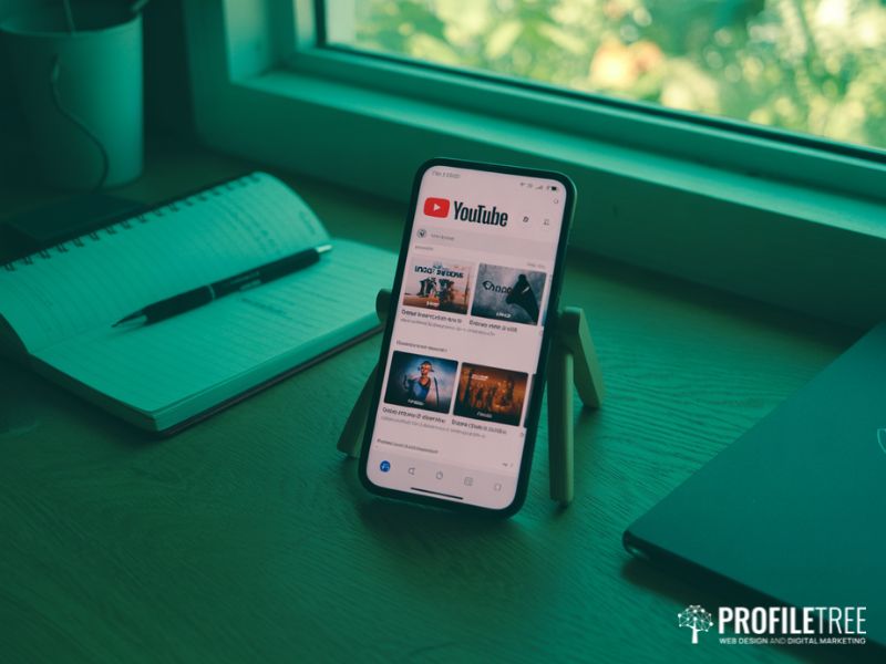 YouTube app on a smartphone on a desk, representing YouTube Monetisation for UK creators and business owners