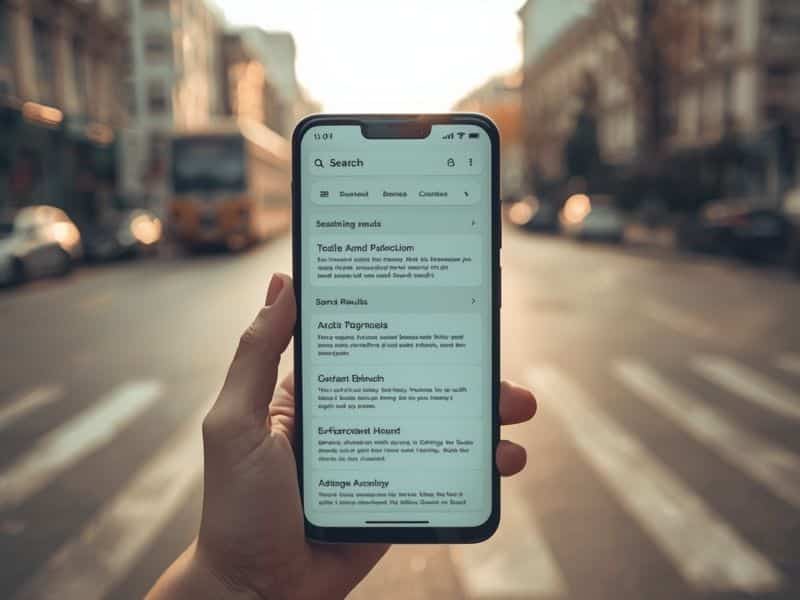 A smartphone showing search results representing the shift in behaviour that prompted the Google Mobile Update