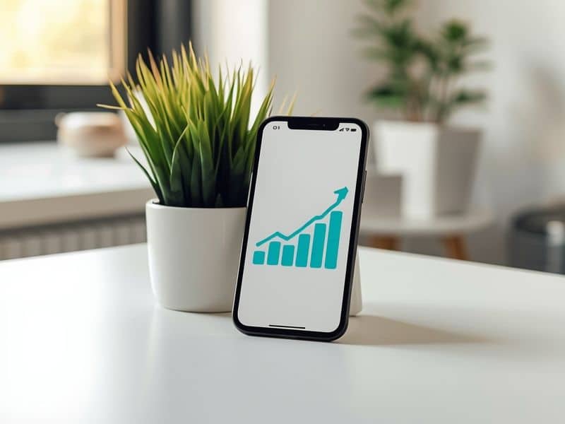A smartphone showing an upward analytics trend representing improved rankings after acting on the Google Mobile Update