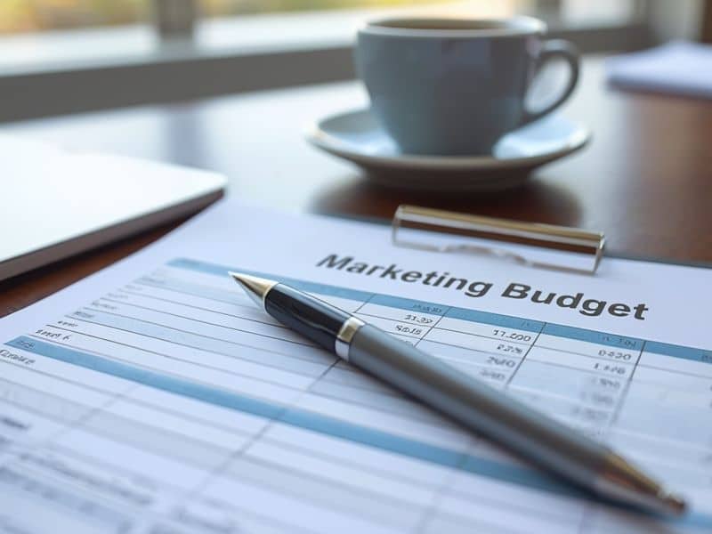 A printed marketing budget spreadsheet on a desk — planning marketing in recession strategy