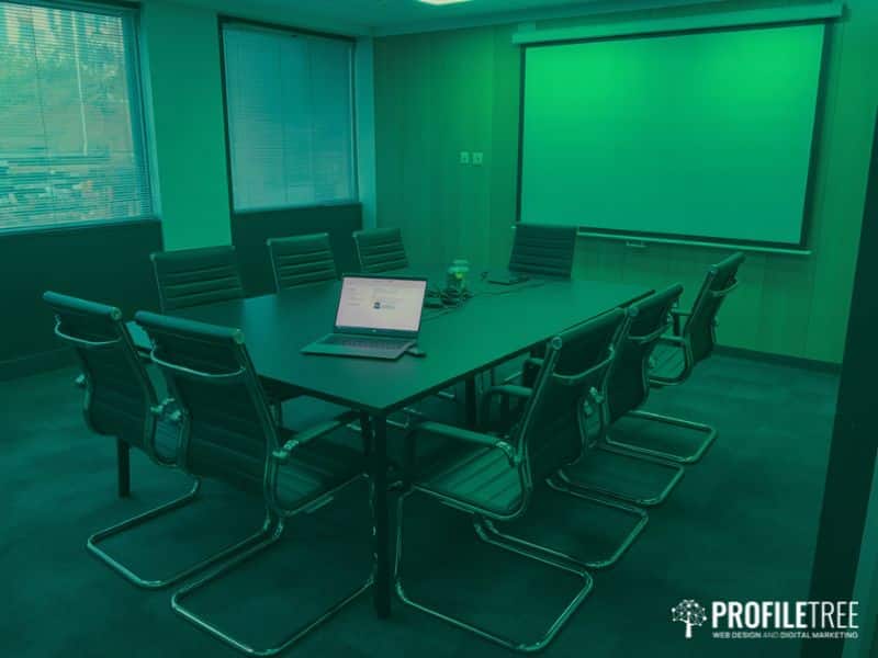 Empty training room representing ongoing digital education to protect social media identity in the workplace