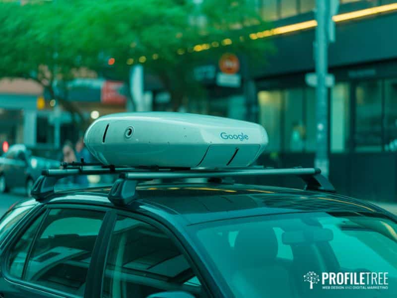 What is Google Maps Street View data captured by a Google camera car with roof-mounted 360-degree cameras