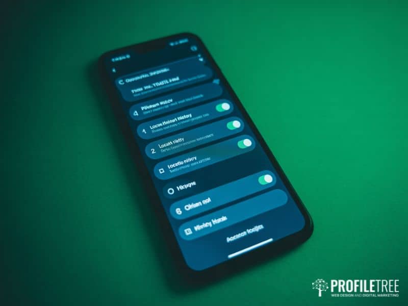 What is Google Maps privacy settings shown on a smartphone screen with location history controls visible