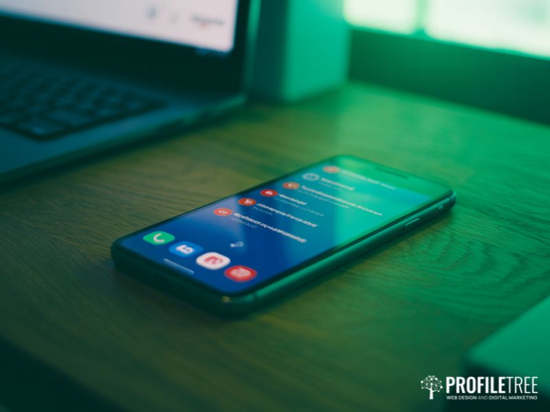 Social media and stress — smartphone notifications on a wooden desk