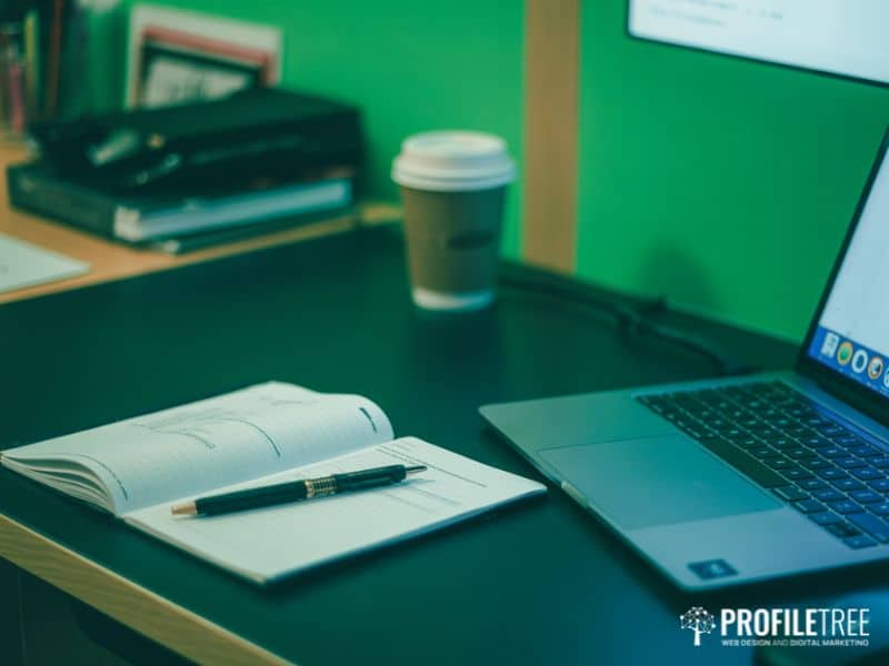 Social media and stress research — laptop and notes on a work desk