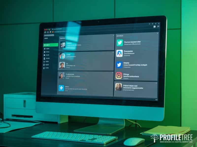 Social media and stress in the workplace — social media management dashboard on a desktop screen