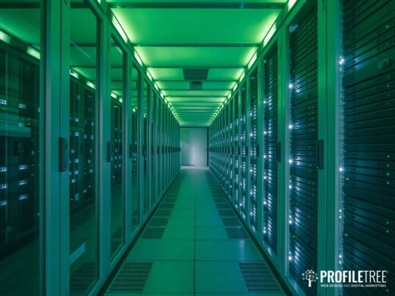 A data centre server room representing the AI infrastructure platforms use to detect and moderate social media hate speech at scale