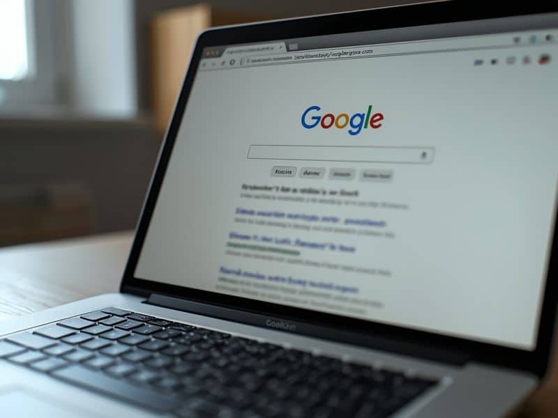 A laptop displaying Google search results, representing how the Google RankBrain Update changed the way search engines process and rank content