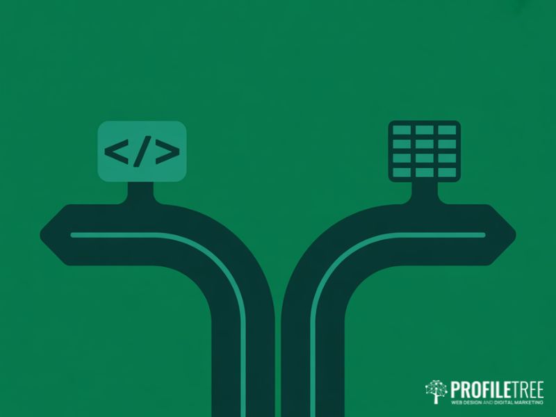 Dreamweaver vs WordPress decision framework shown as flat vector forking path leading to two distinct platform icons