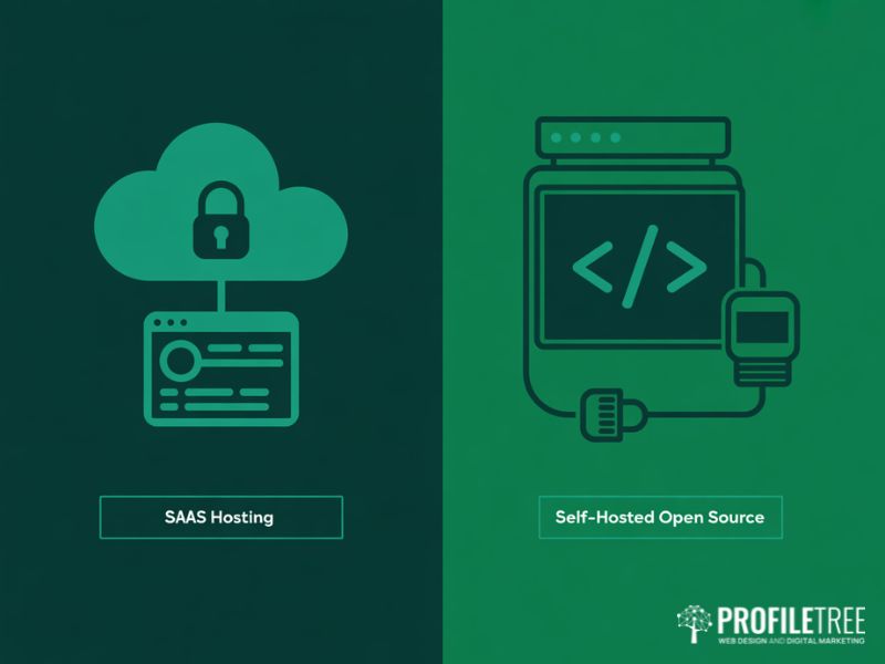 Flat vector diagram comparing SaaS and open-source free e-commerce platform models for UK businesses