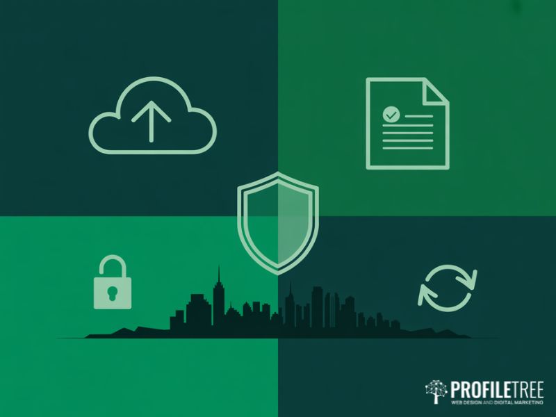 Business continuity planning illustrated as four pillars of organisational resilience including cloud backup, security, documentation and recovery