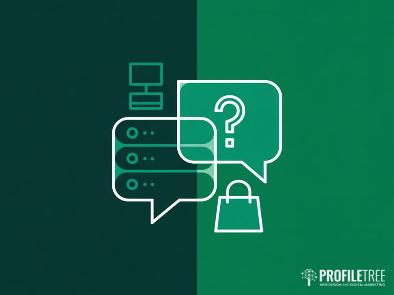 Flat vector question and answer graphic for frequently asked questions about e-commerce hosting providers