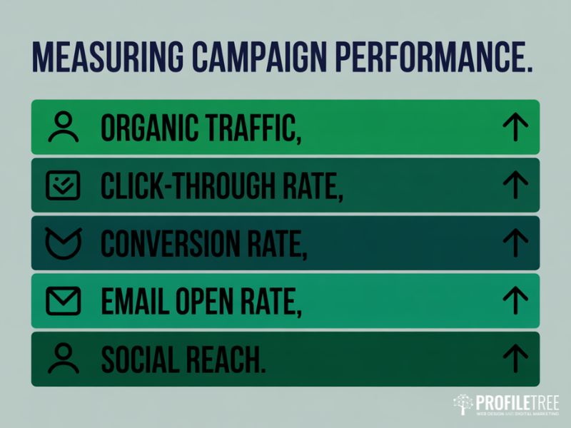 Flat vector performance metrics dashboard for digital marketing campaigns showing five key measurement indicators