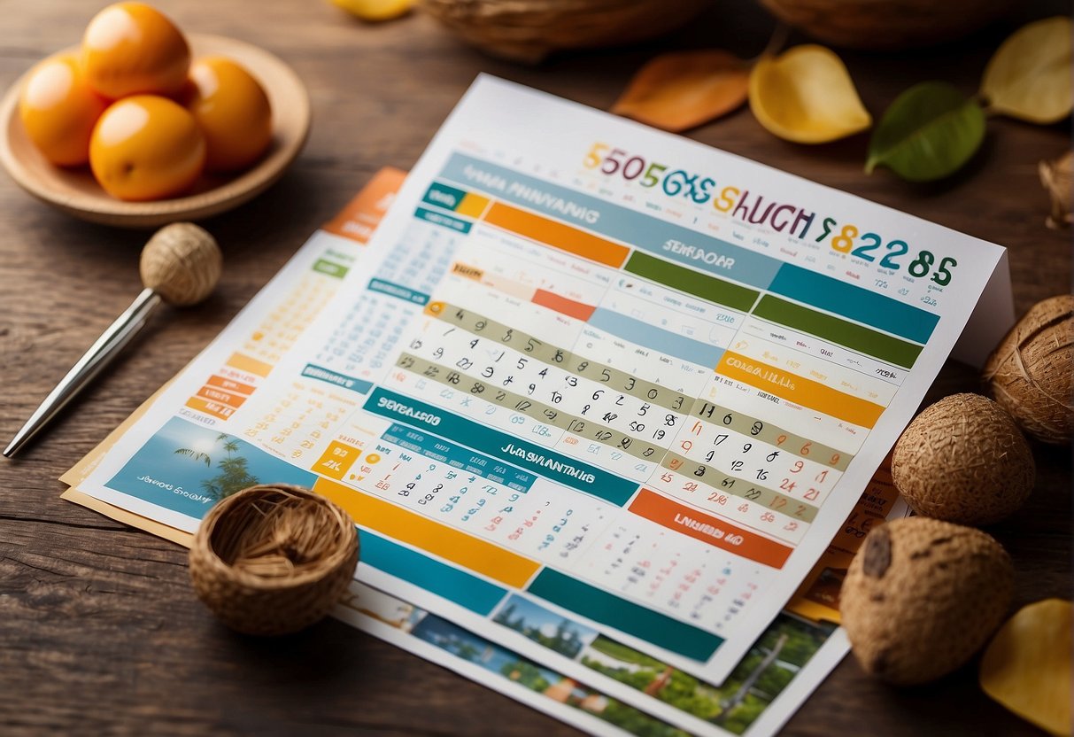 A calendar with Australian seasons and holidays highlighted, surrounded by marketing materials and sales data charts