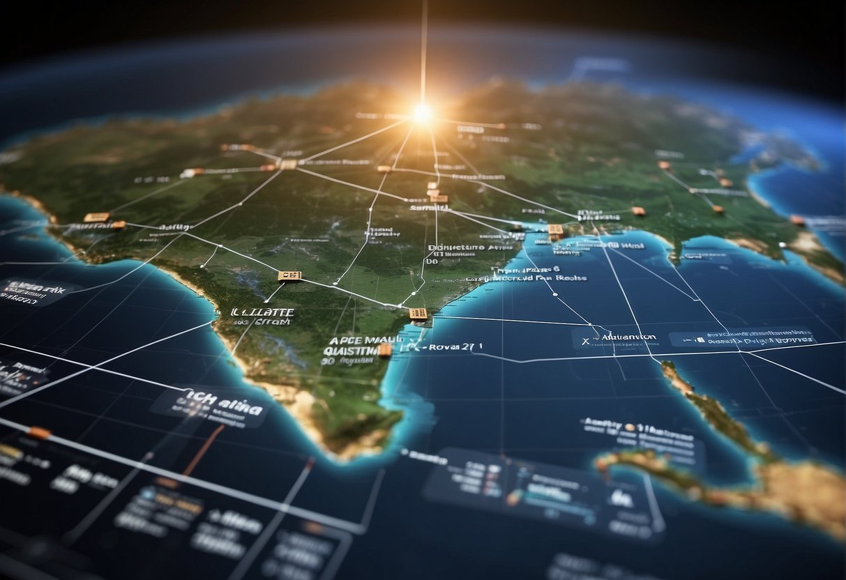 A digital ad featuring a map of Australia with key regulations highlighted, surrounded by futuristic technology and data analytics tools