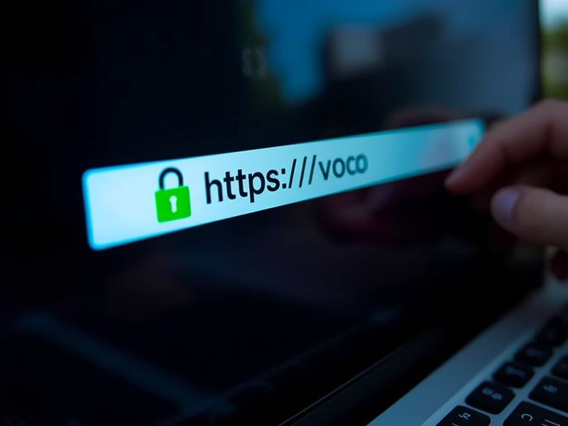 Browser address bar showing SSL certificates padlock and HTTPS on a small business website