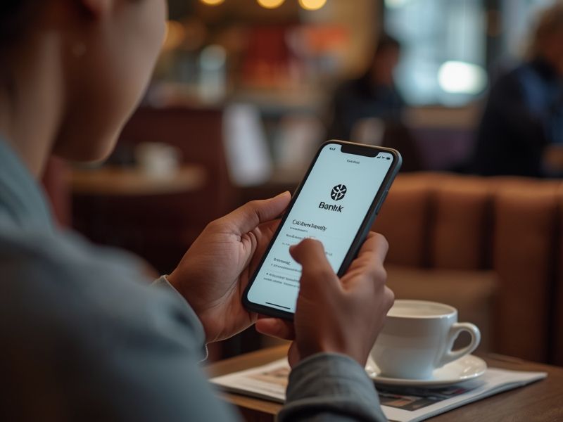 A customer browsing a bank website on mobile, highlighting why mobile performance is critical for SEO for banking institutions.